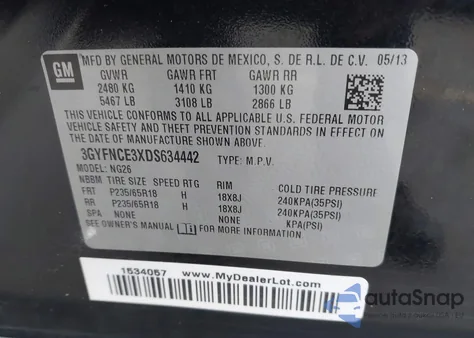 2013 Cadillac Srx Luxury Collection z USA, uszkodzony, nr VIN 3GYFNCE3XDS634442